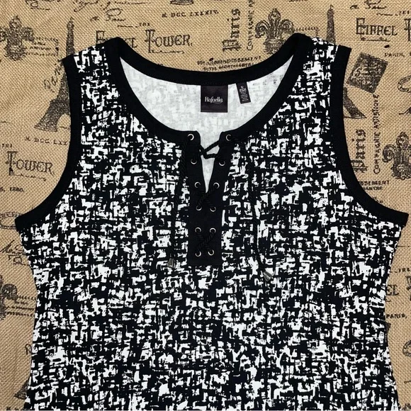 Rafaella NWOT! Black/White Print Tie Neck Sleeveless Dress Size S - Picture 4 of 14